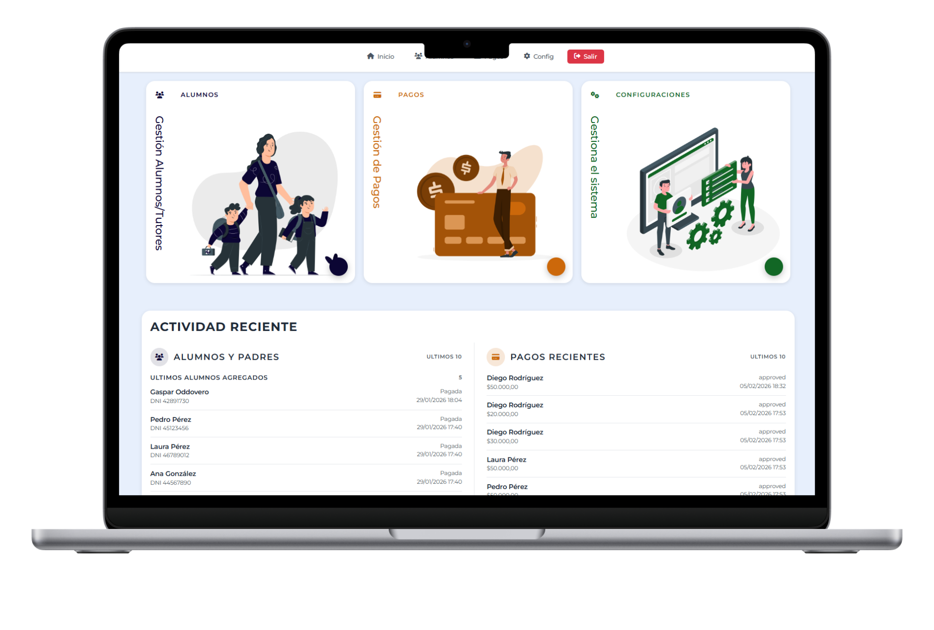 Sistema administrativo de Global English Academy en una computadora portátil