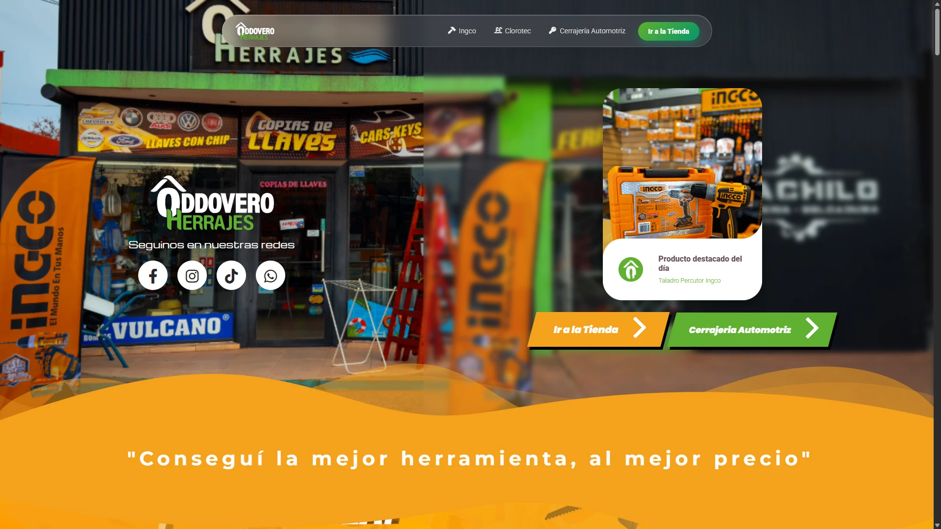 Sitio de Oddovero Herrajes con sus productos y acceso a la tienda